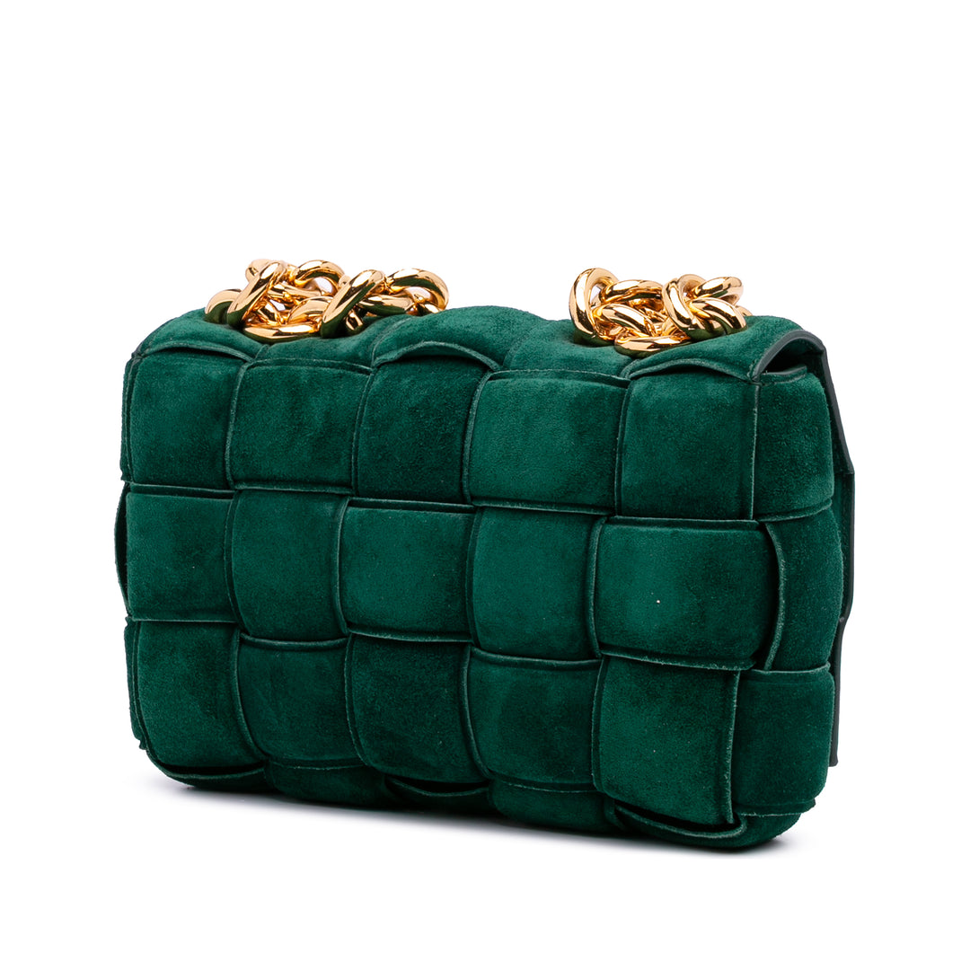 Suede Intrecciato Padded Chain Cassette Satchel Green - Gaby Paris
