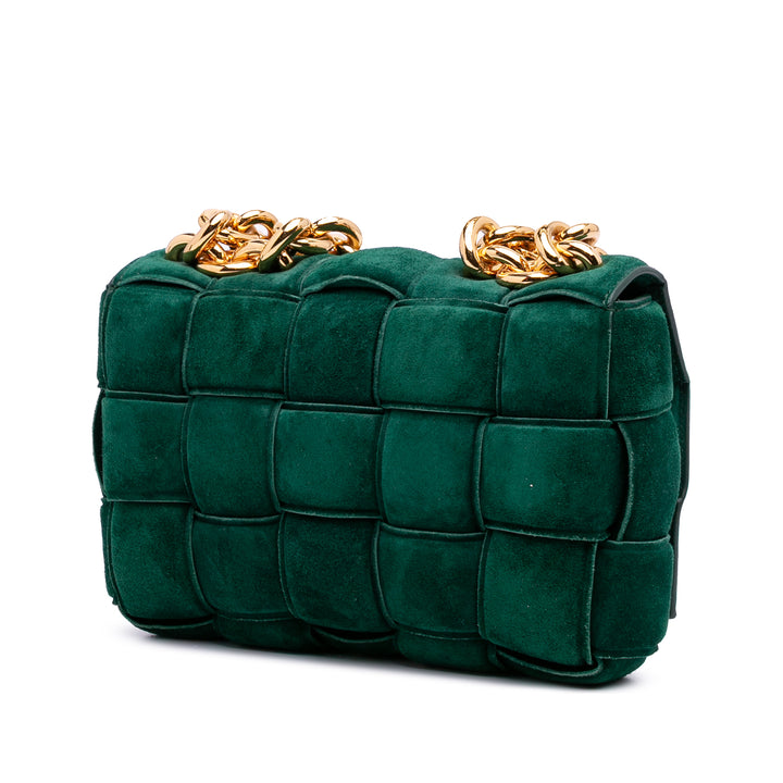 Suede Intrecciato Padded Chain Cassette Satchel Green - Gaby Paris