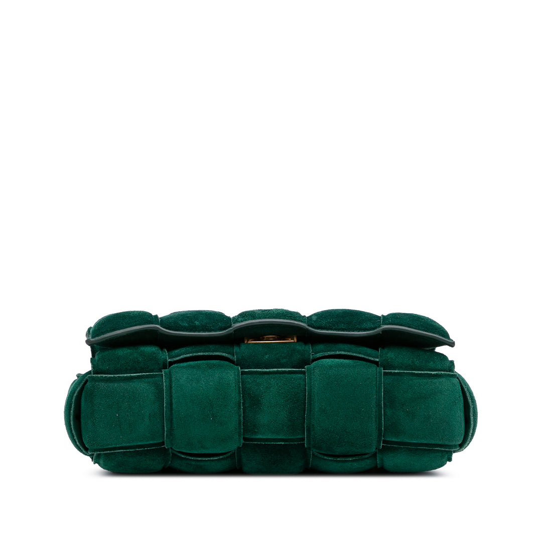 Suede Intrecciato Padded Chain Cassette Satchel Green - Gaby Paris