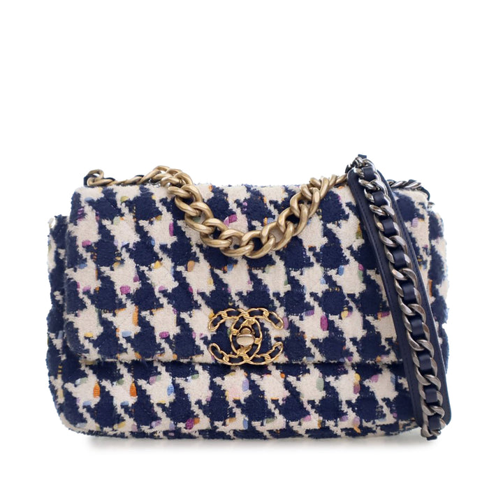 Chanel Medium Houndstooth Tweed 19 Flap Bag Blue - GABY PARIS