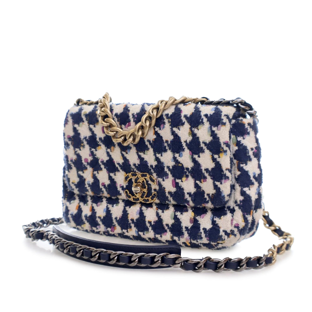 Chanel Medium Houndstooth Tweed 19 Flap Bag Blue - GABY PARIS