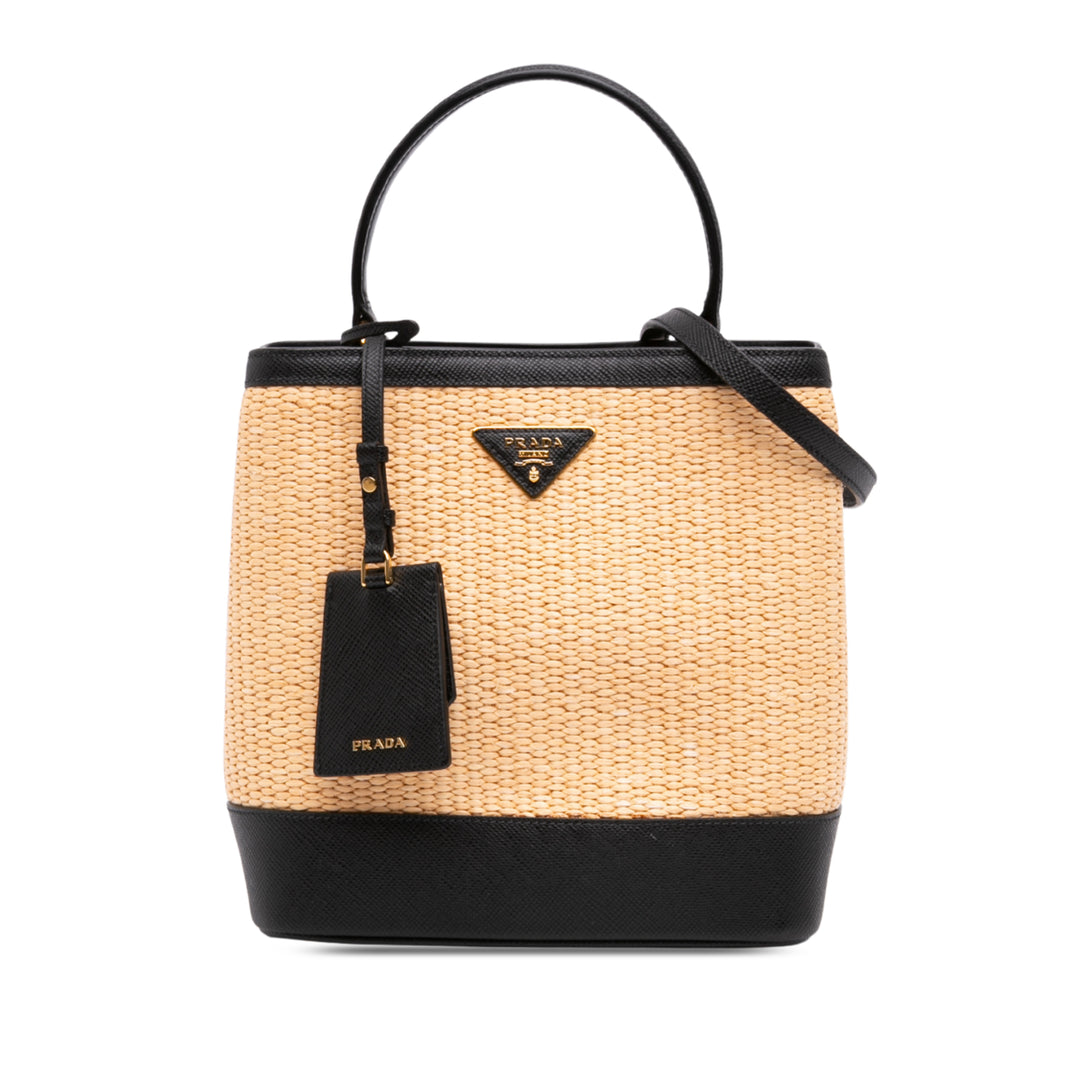 Prada Sac à main à finitions Paglia Panier Saffiano Moyen Noir – vue principale – GABY PARIS