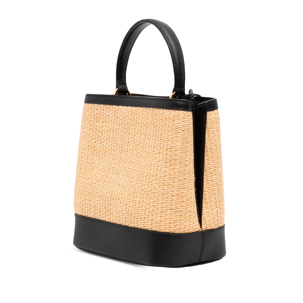 Prada Sac à main à finitions Paglia Panier Saffiano Moyen Noir – vue 2 – GABY PARIS