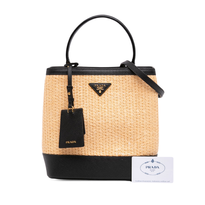 Prada Sac à main à finitions Paglia Panier Saffiano Moyen Noir – vue 7 – GABY PARIS