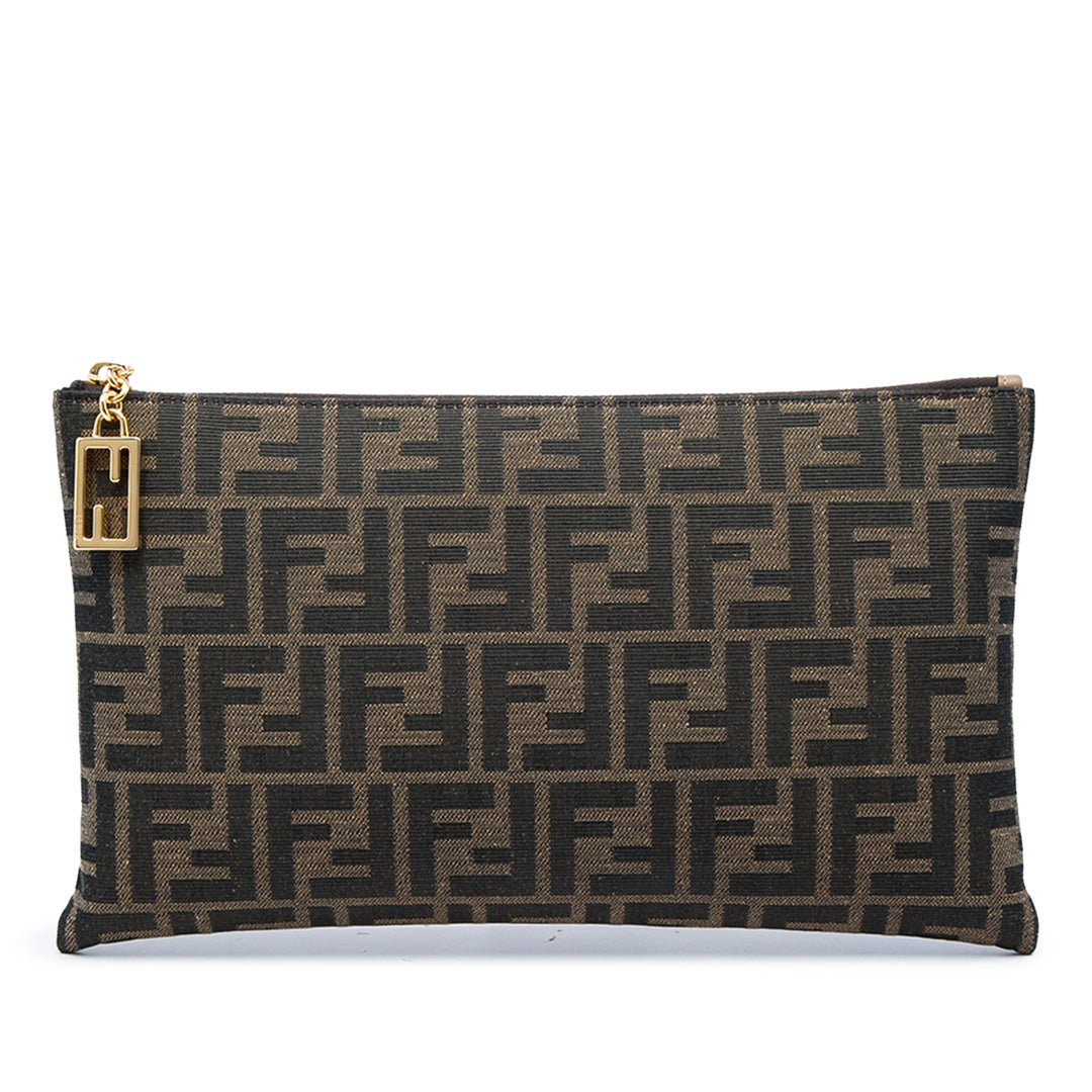 Fendi Pochette FF Jacquard Plat Baguette Moyen Marron – vue principale – GABY PARIS
