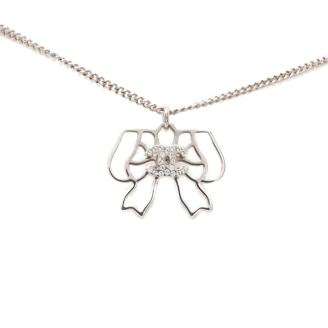 Chanel CC Brass Strass Bow Pendant Collier Métal