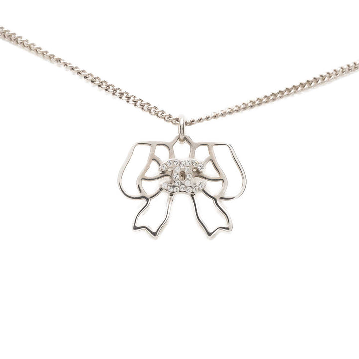Chanel CC Brass Strass Bow Pendant Collier Métal