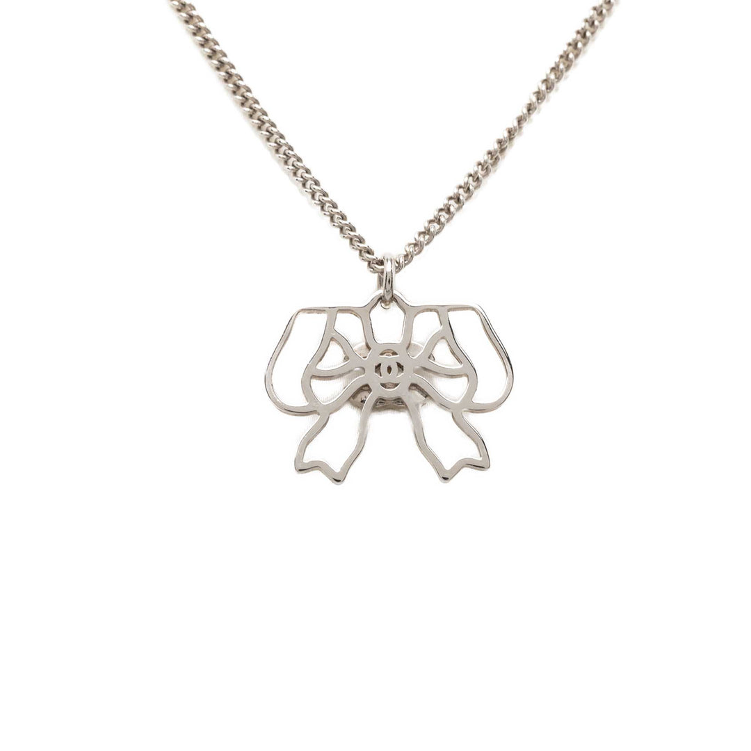 Chanel CC Brass Strass Bow Pendant Collier Métal