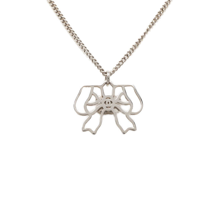 Chanel CC Brass Strass Bow Pendant Collier Métal