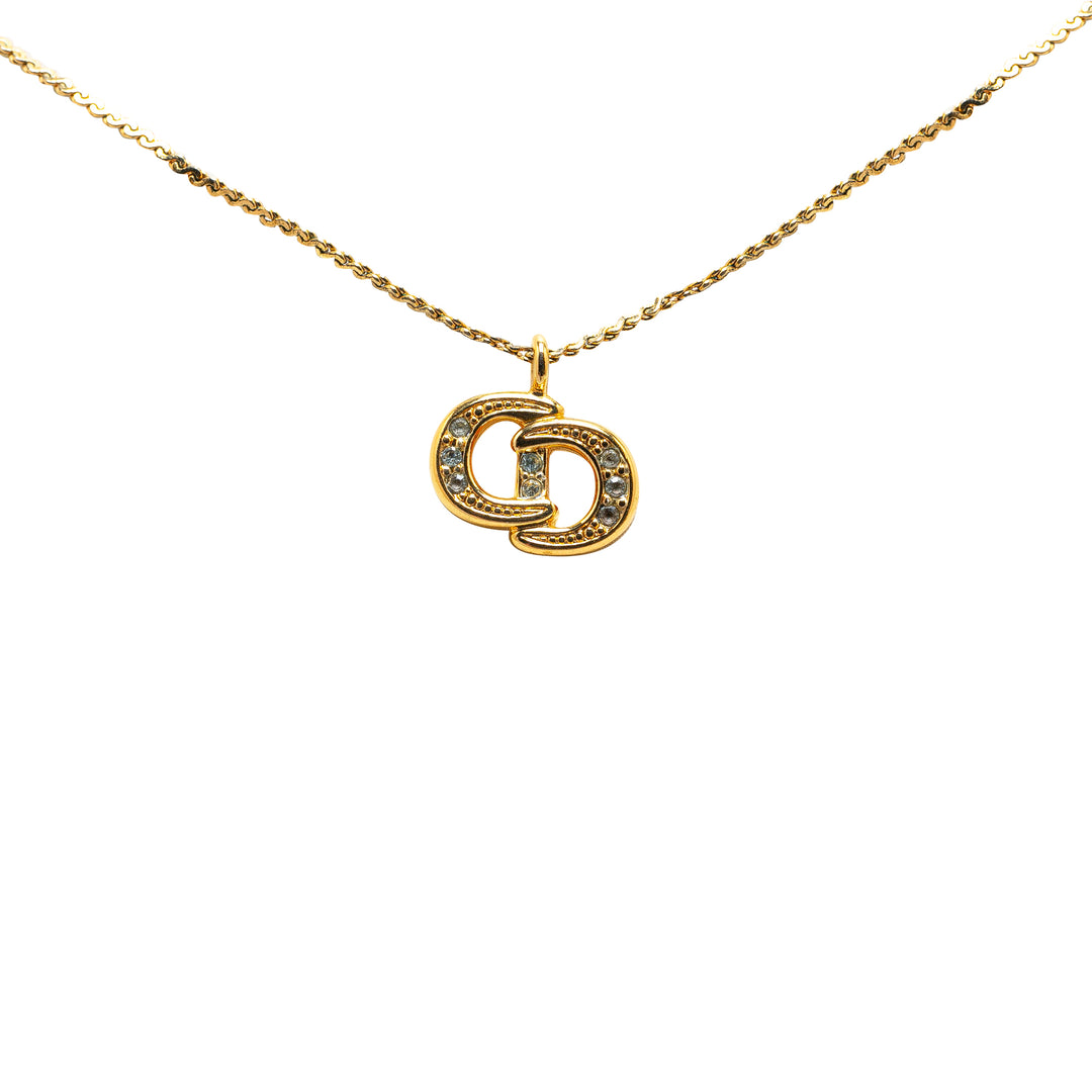 Gold Plated CD Logo Rhinestone Necklace Gold - Gaby Paris