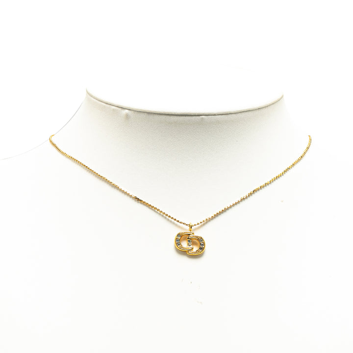 Gold Plated CD Logo Rhinestone Necklace Gold - Gaby Paris