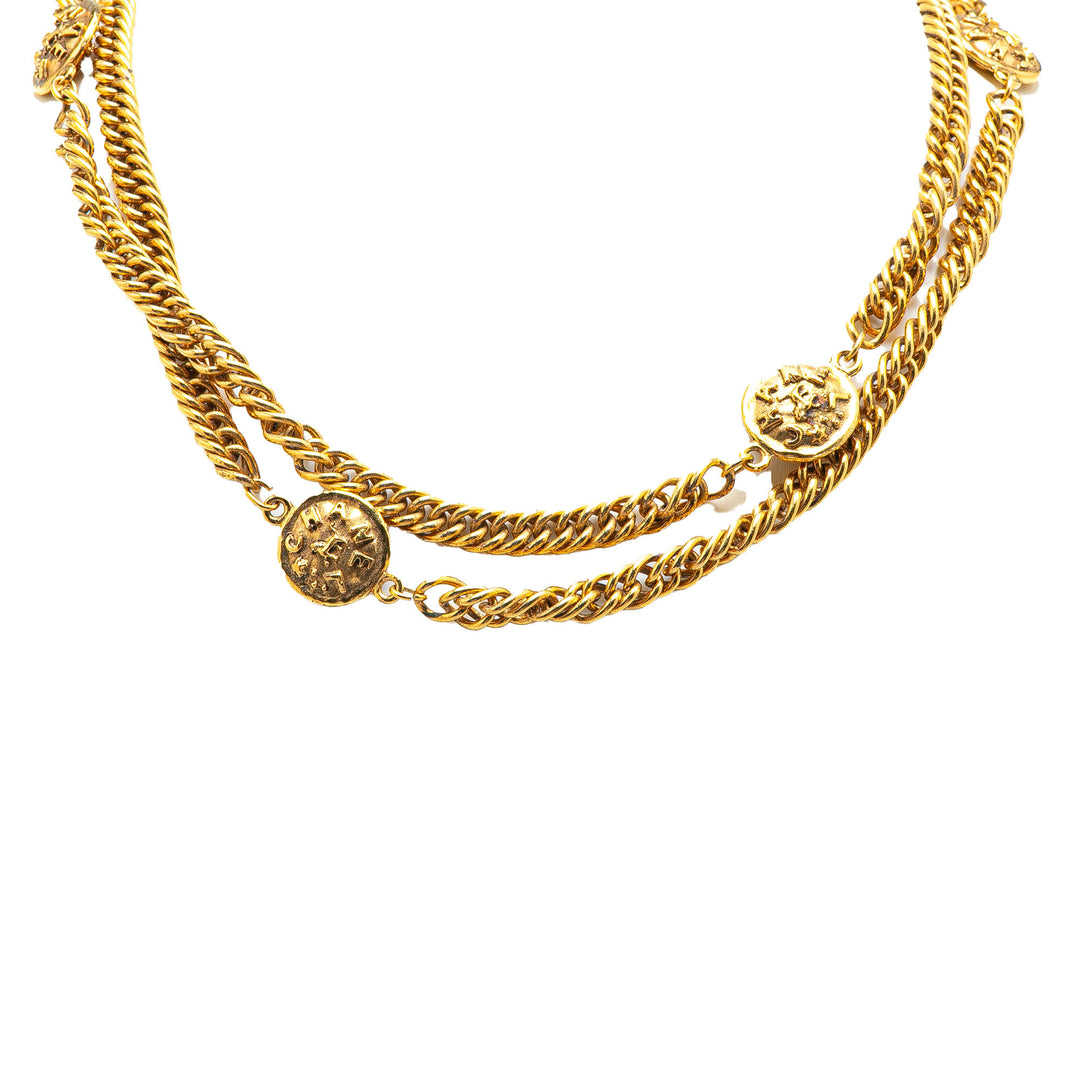 Gold Plated Medallion Station Long Necklace Gold - Gaby Paris