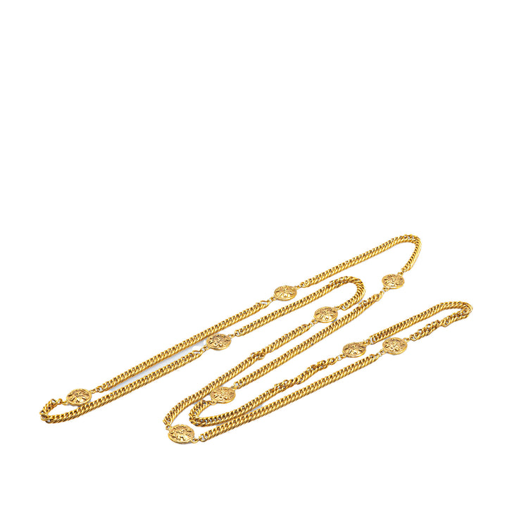 Gold Plated Medallion Station Long Necklace Gold - Gaby Paris