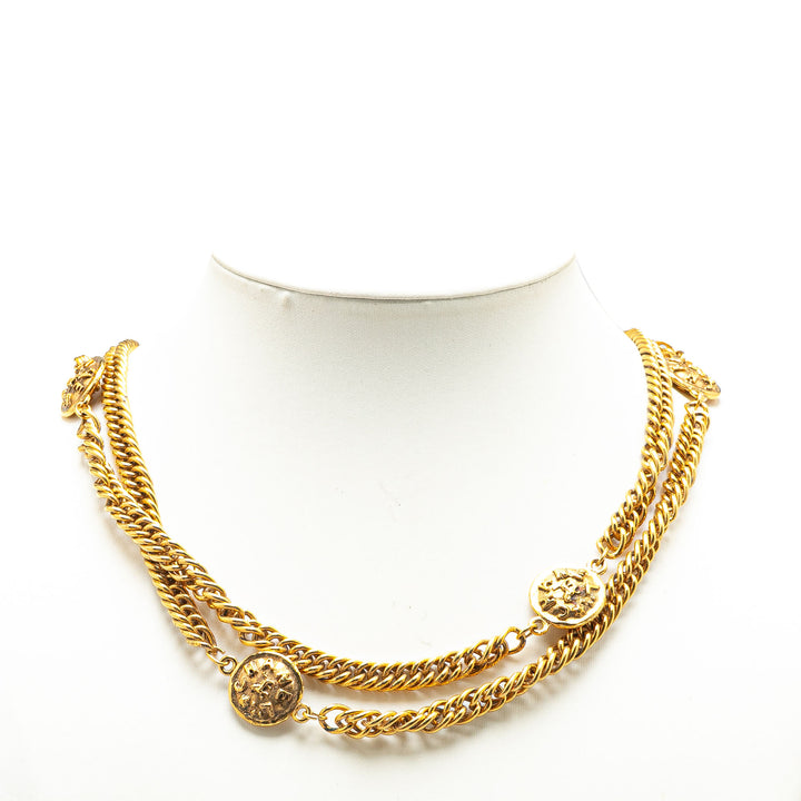 Gold Plated Medallion Station Long Necklace Gold - Gaby Paris