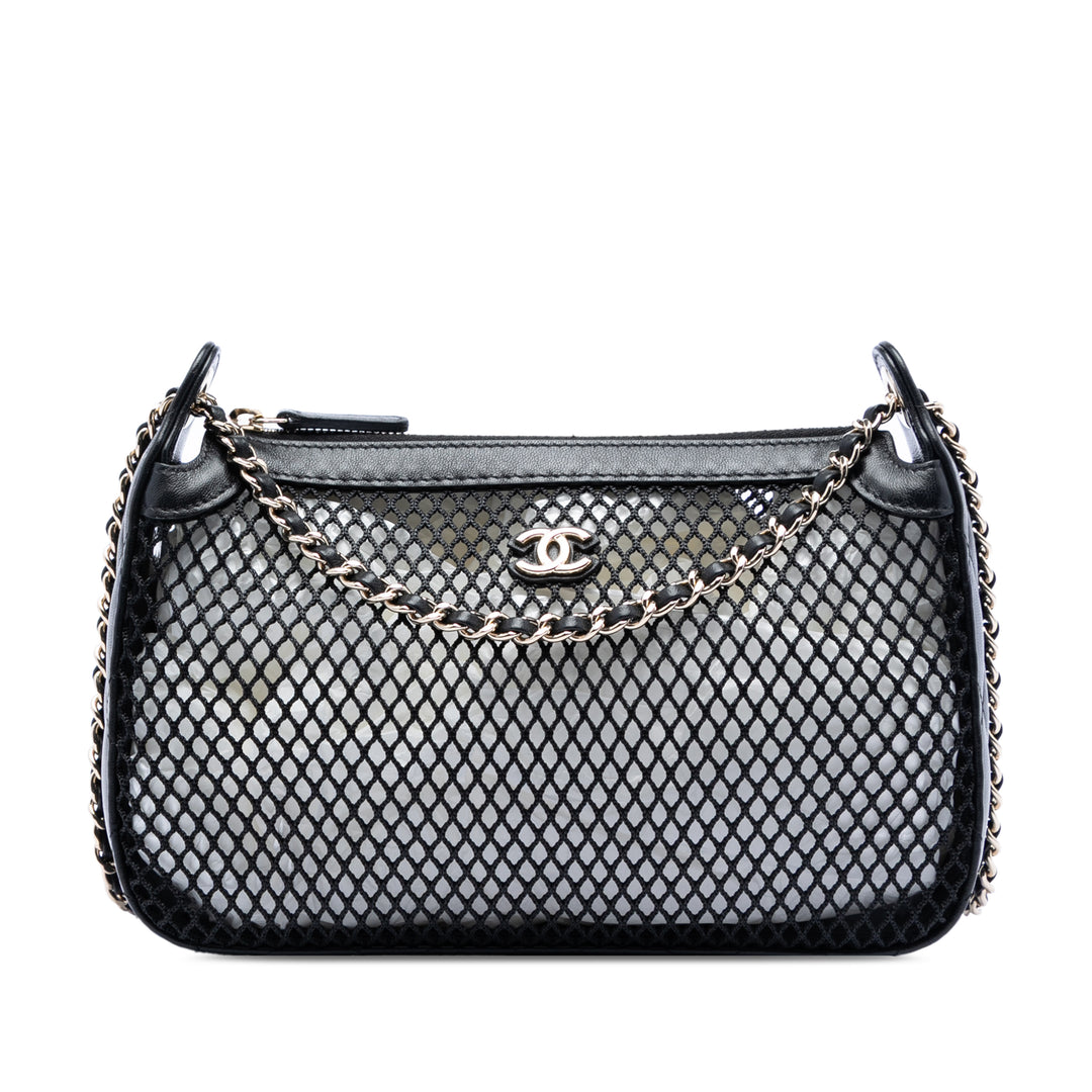 Chanel CC Mesh et brillant Cuir d’agneau Pochette avec chaîne
