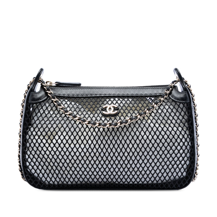 Chanel CC Mesh et brillant Cuir d’agneau Pochette avec chaîne