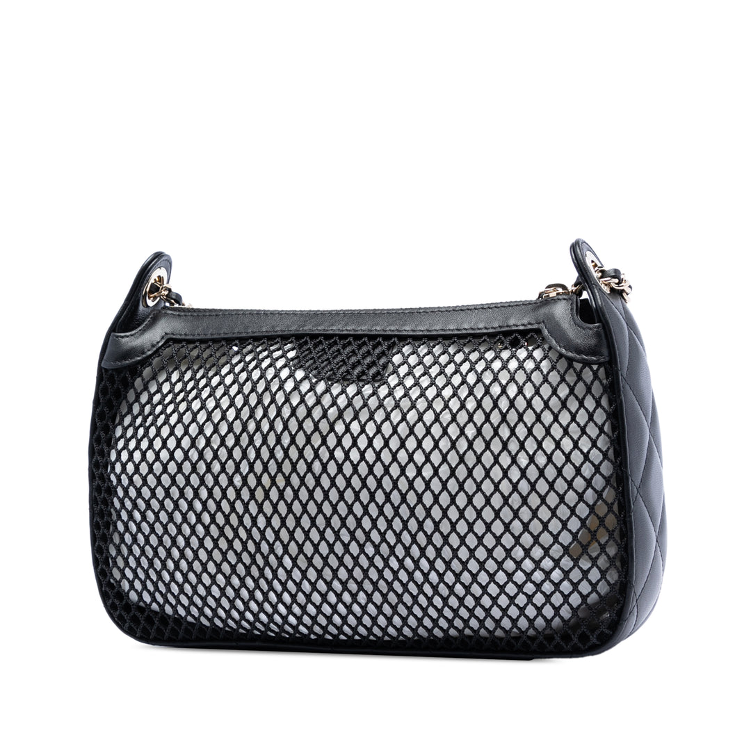 Chanel CC Mesh et brillant Cuir d’agneau Pochette avec chaîne
