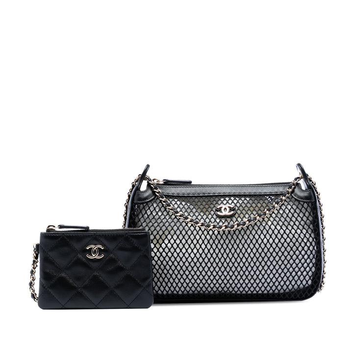 Chanel CC Mesh et brillant Cuir d’agneau Pochette avec chaîne