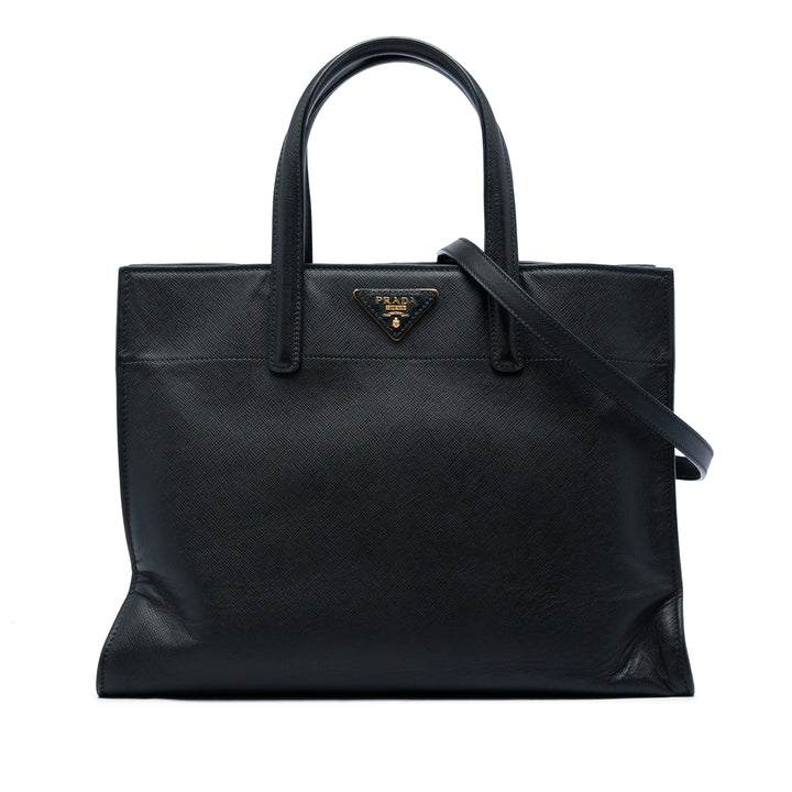 Souple Triple Poche Cabas Saffiano Noir