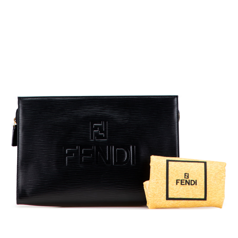 Leather Logo Clutch Black - Gaby Paris