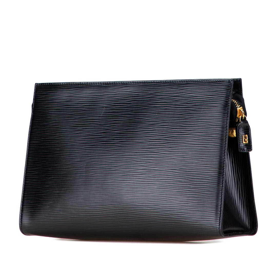 Leather Logo Clutch Black - Gaby Paris