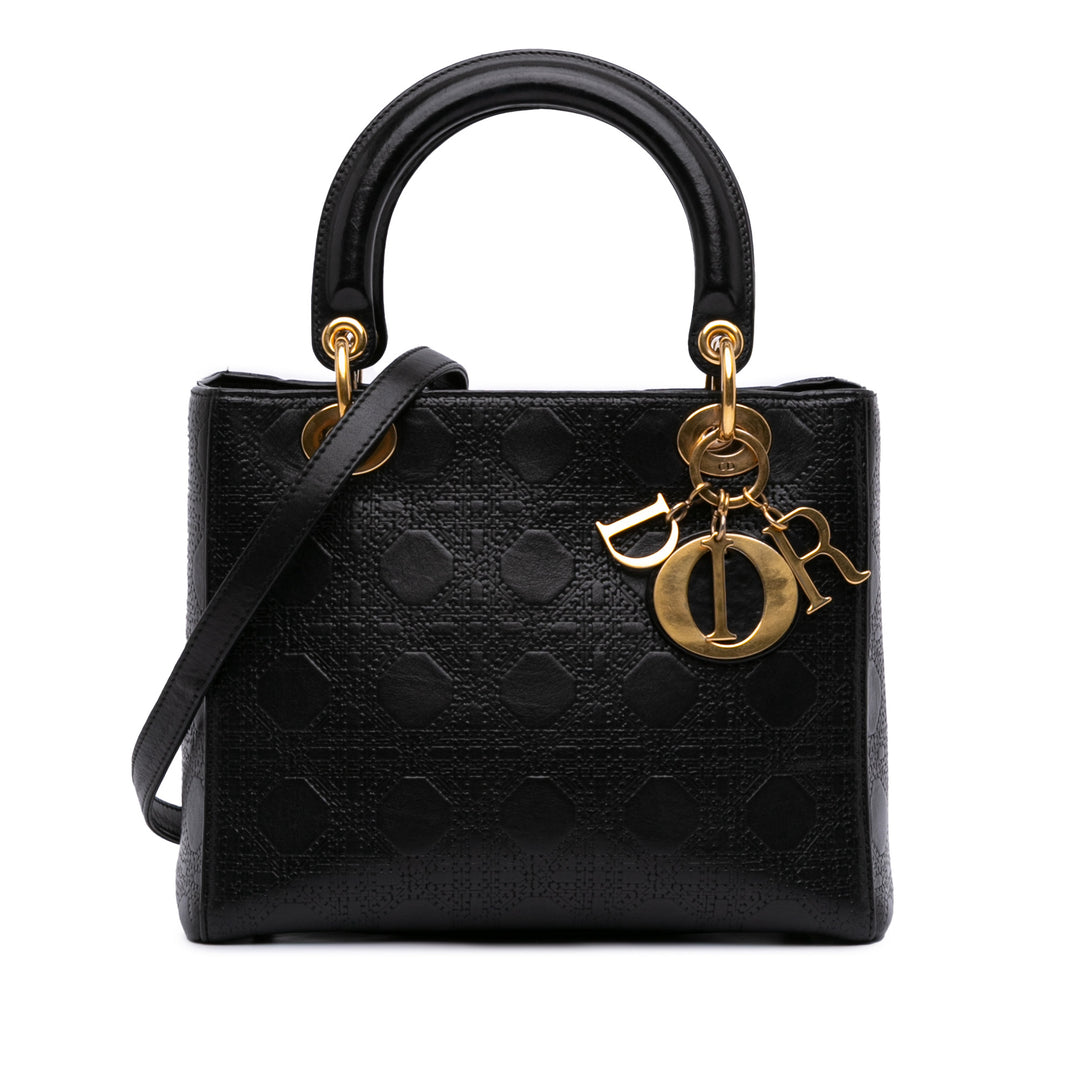 Medium Calfskin Cannage Embossed Lady Dior Black - Gaby Paris