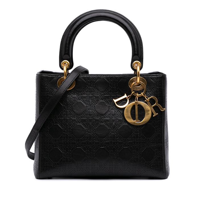 Medium Calfskin Cannage Embossed Lady Dior Black - Gaby Paris