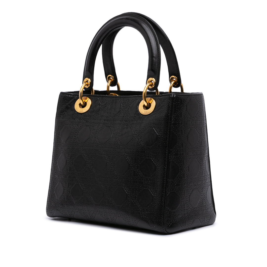 Medium Calfskin Cannage Embossed Lady Dior Black - Gaby Paris