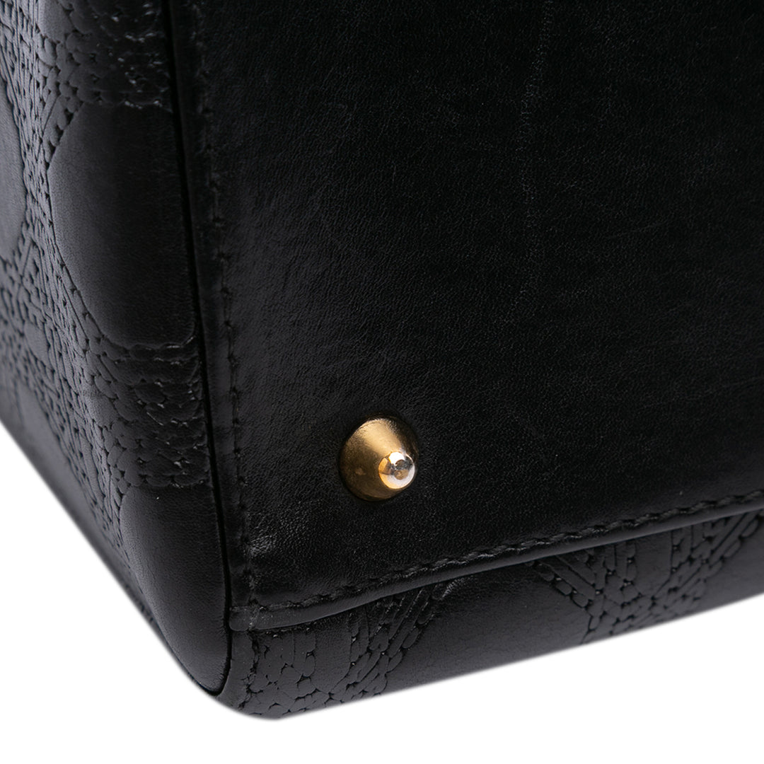 Medium Calfskin Cannage Embossed Lady Dior Black - Gaby Paris