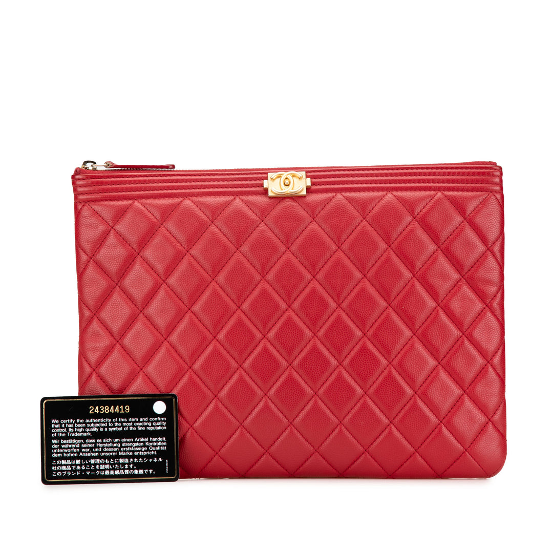 Medium Quilted Caviar Boy O Case Clutch Red - Gaby Paris