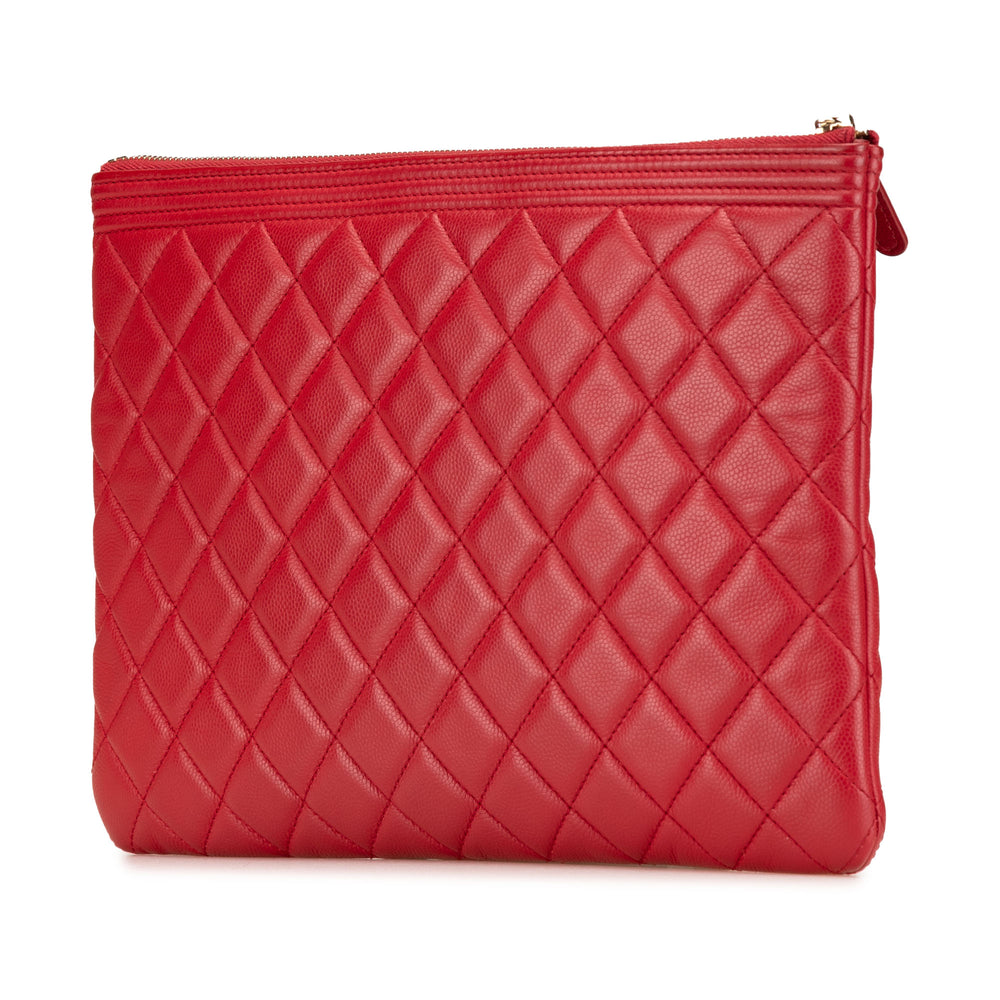 Medium Quilted Caviar Boy O Case Clutch Red - Gaby Paris