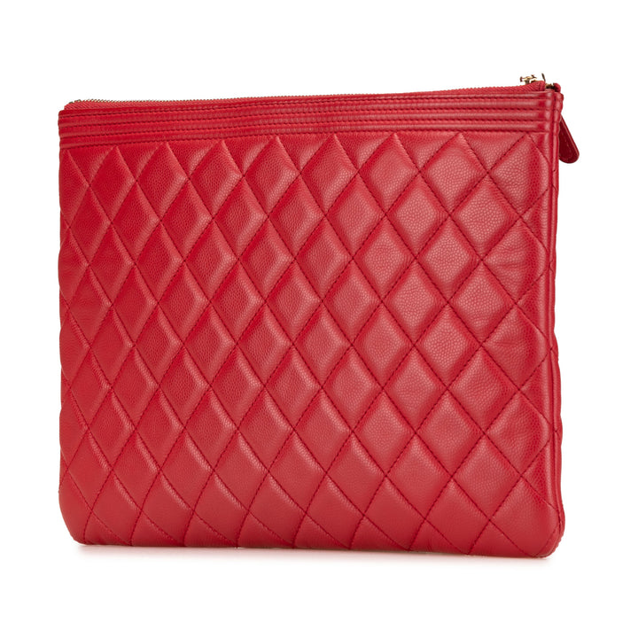 Medium Quilted Caviar Boy O Case Clutch Red - Gaby Paris