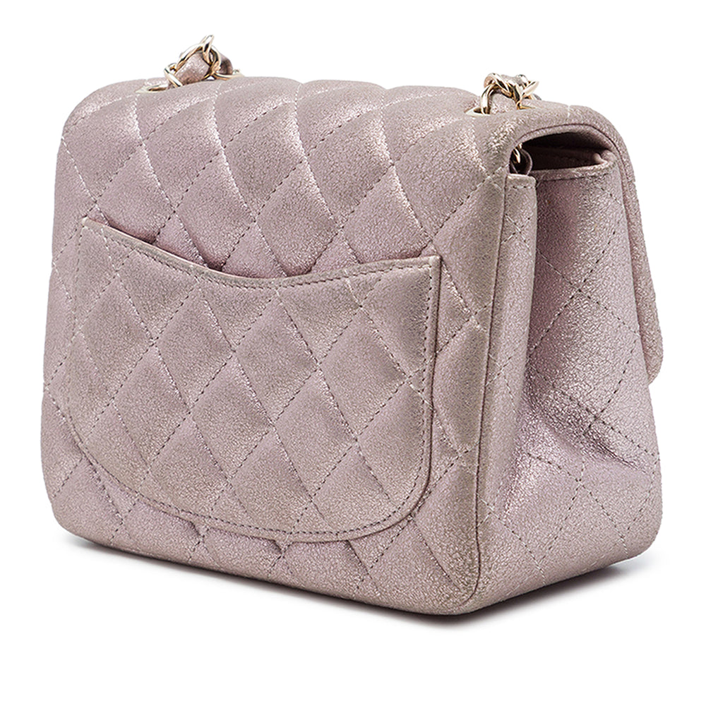 Chanel Sac bandoulière Classic Carré Métallisé Rabat simple Mini Cuir d'agneau Rose – vue 2 – GABY PARIS