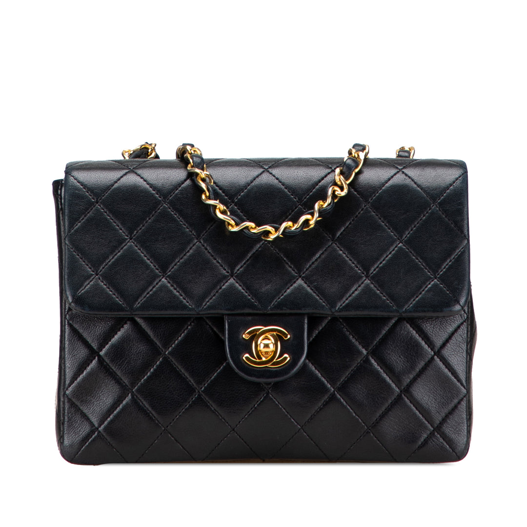 Mini Square Quilted Lambskin Single Flap Black - Gaby Paris