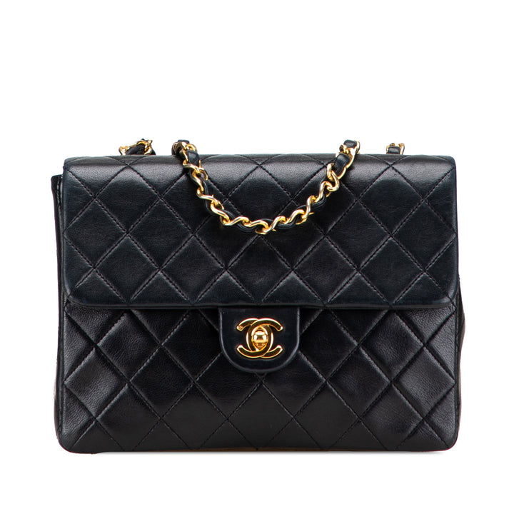 Mini Square Quilted Lambskin Single Flap Black - Gaby Paris