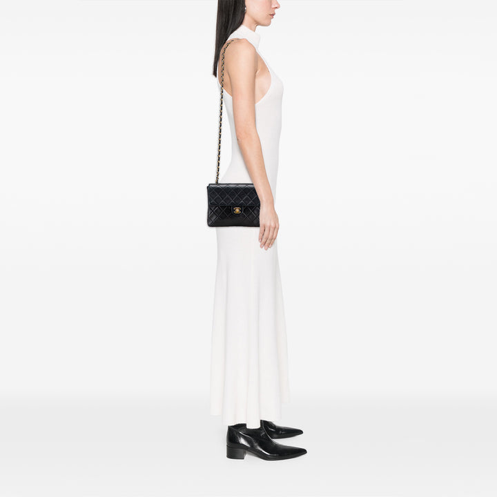 Mini Square Quilted Lambskin Single Flap Black - Gaby Paris