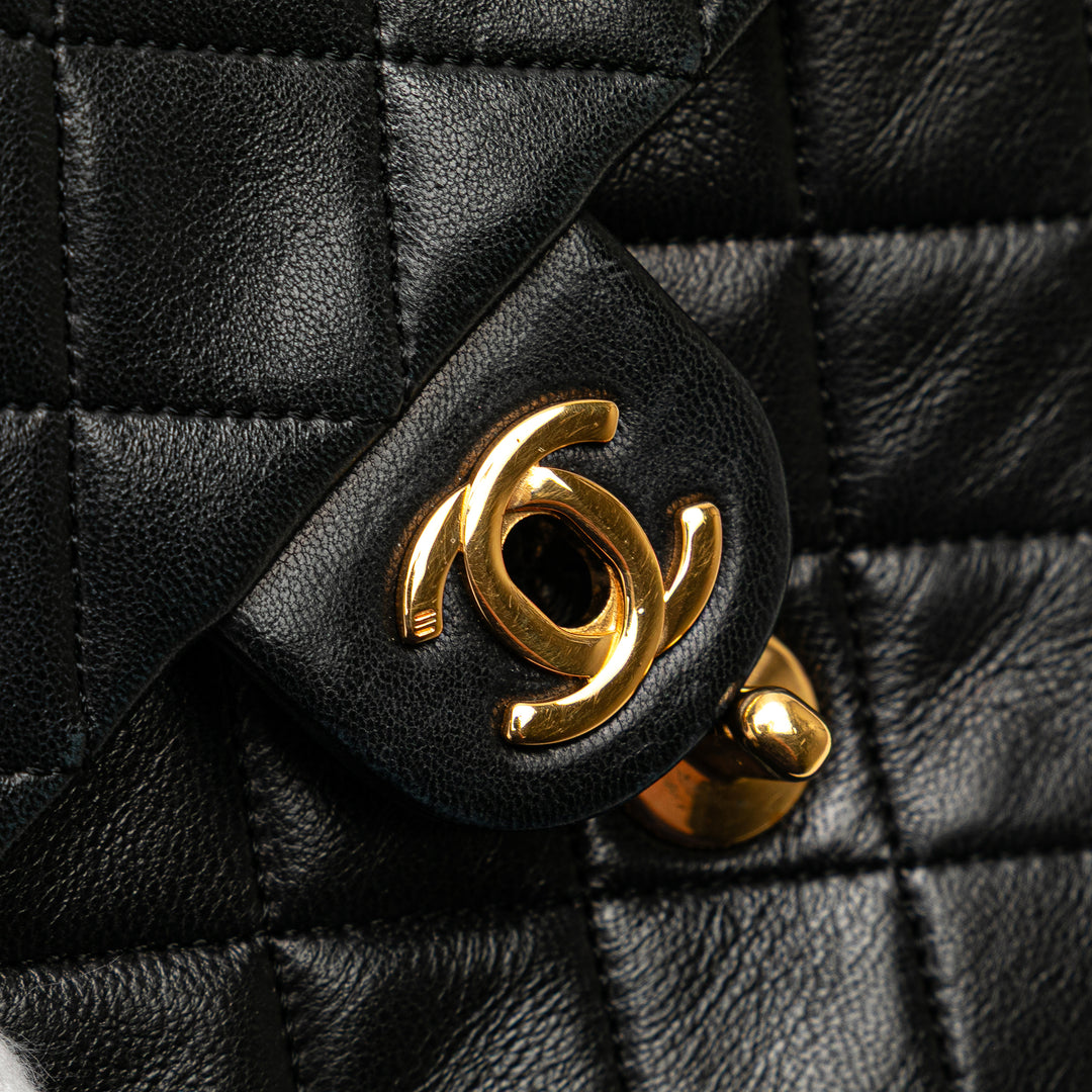 Mini Square Quilted Lambskin Single Flap Black - Gaby Paris