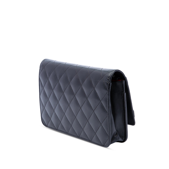 Matelassé Cambon Ligne Wallet on Chain Cuir d'agneau Noir