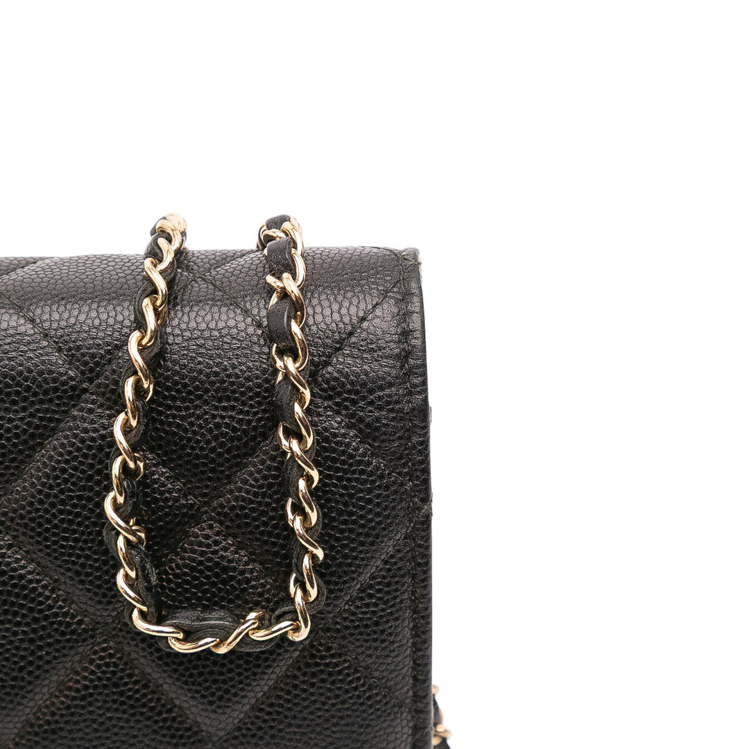 Quilted Caviar Golden Class Wallet On Chain Black - Gaby Paris