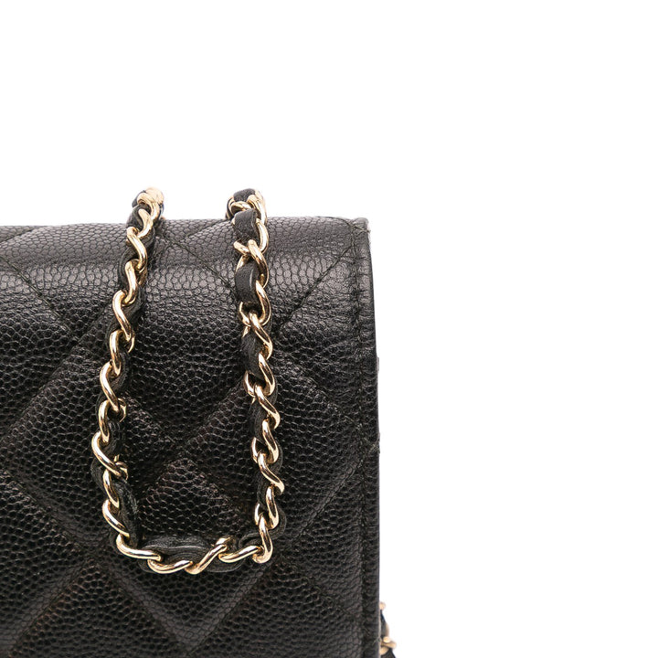 Quilted Caviar Golden Class Wallet On Chain Black - Gaby Paris