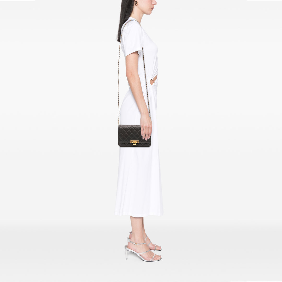 Quilted Caviar Golden Class Wallet On Chain Black - Gaby Paris