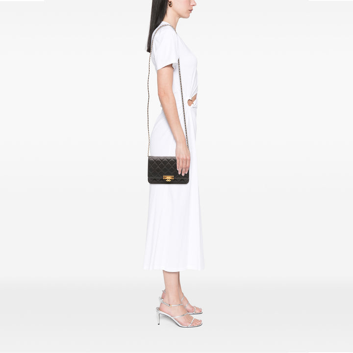 Quilted Caviar Golden Class Wallet On Chain Black - Gaby Paris