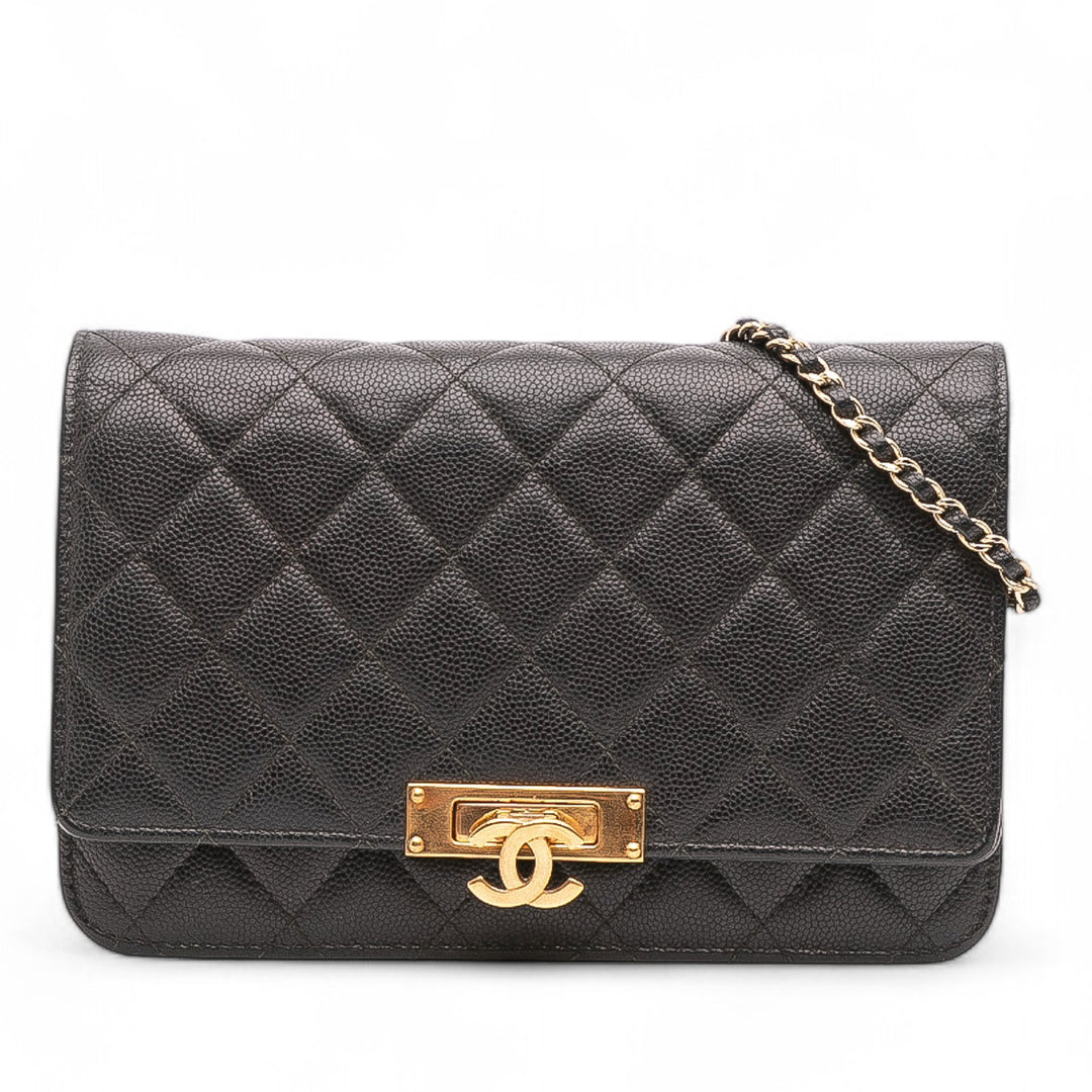 Quilted Caviar Golden Class Wallet On Chain Black - Gaby Paris