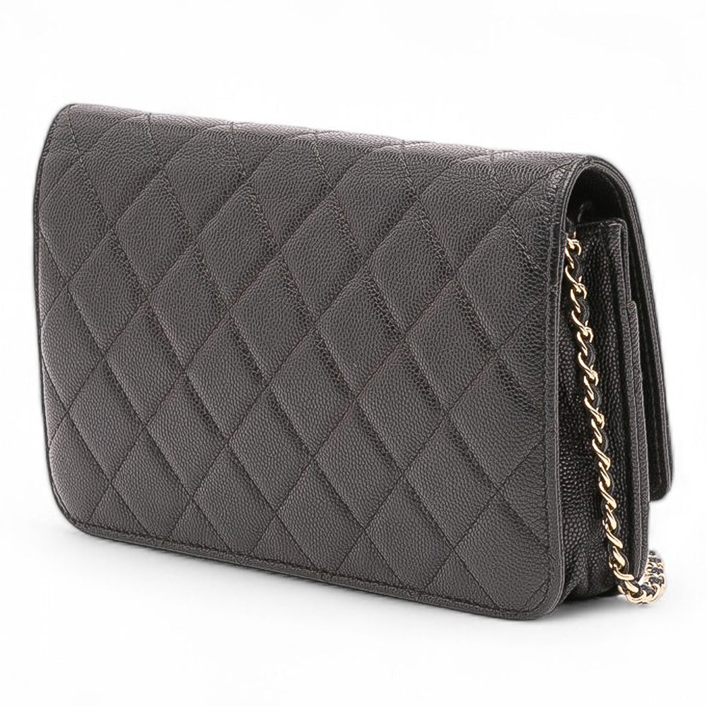 Quilted Caviar Golden Class Wallet On Chain Black - Gaby Paris