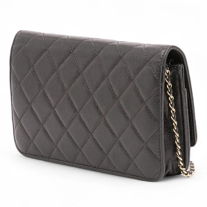 Quilted Caviar Golden Class Wallet On Chain Black - Gaby Paris