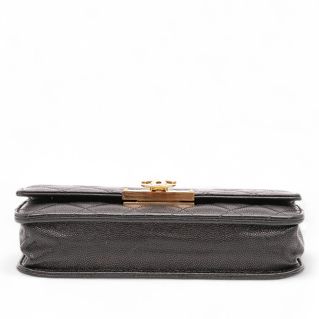 Quilted Caviar Golden Class Wallet On Chain Black - Gaby Paris