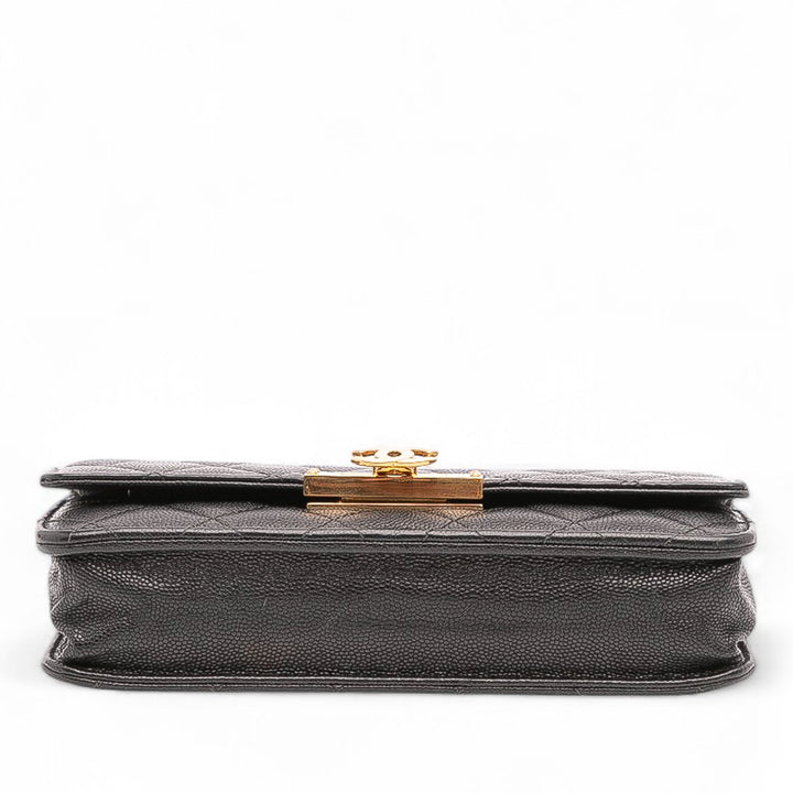 Quilted Caviar Golden Class Wallet On Chain Black - Gaby Paris