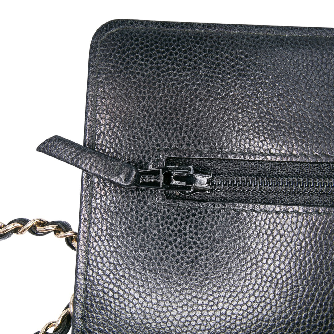 Quilted Caviar Golden Class Wallet On Chain Black - Gaby Paris
