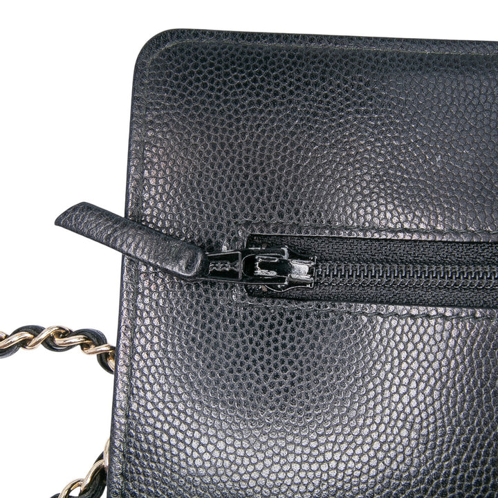 Quilted Caviar Golden Class Wallet On Chain Black - Gaby Paris