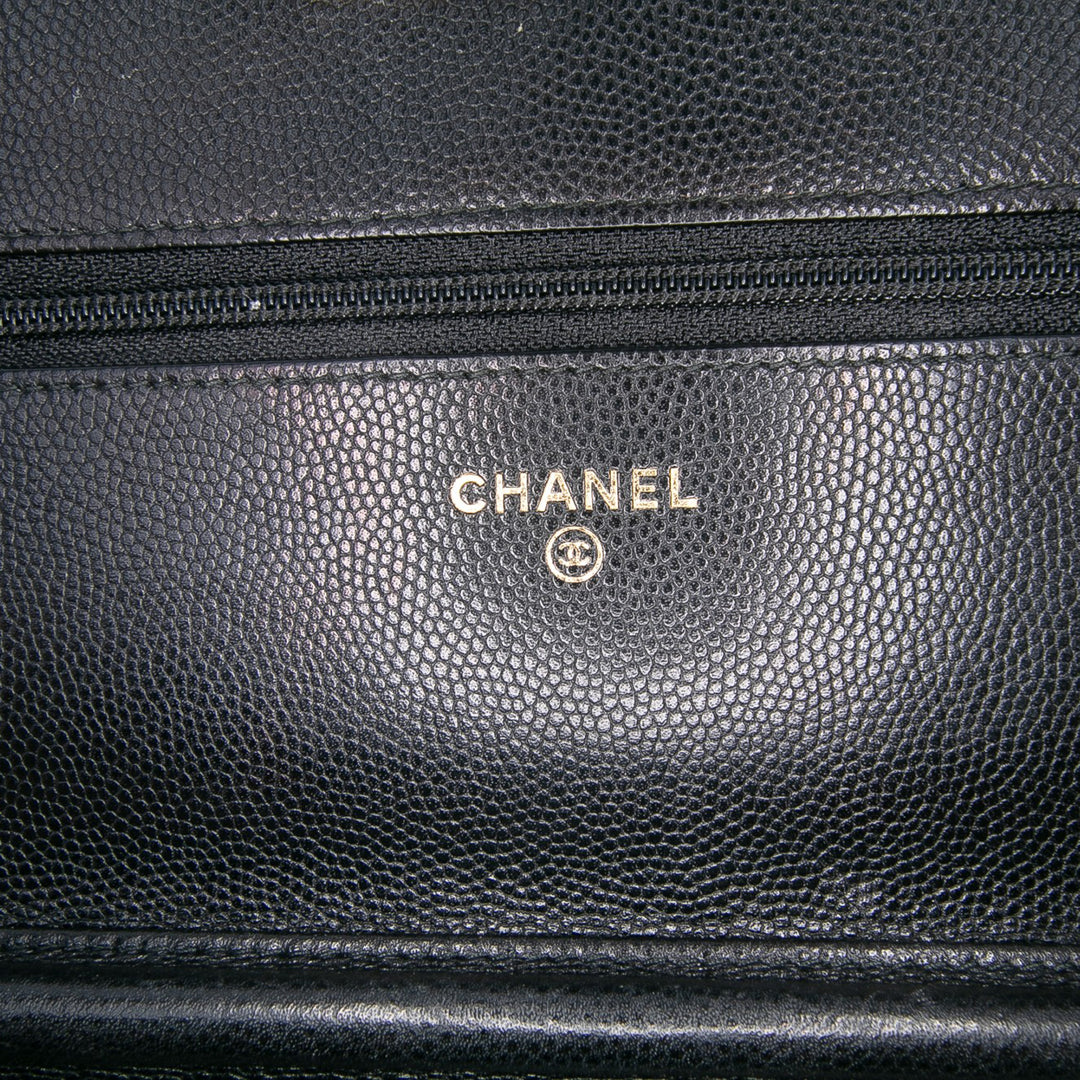 Quilted Caviar Golden Class Wallet On Chain Black - Gaby Paris